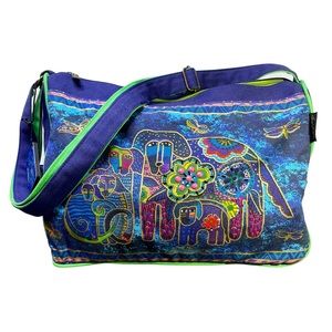 Laurel Burch Dogs Tote Messenger Bag Blue